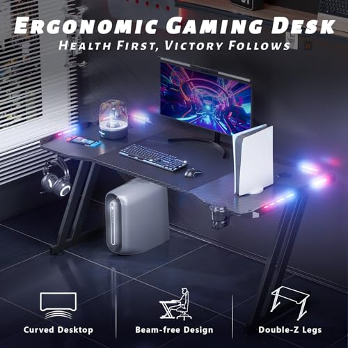 Gaming Desk with LED Lights Carbon Fibre Surface Computer Desk T641