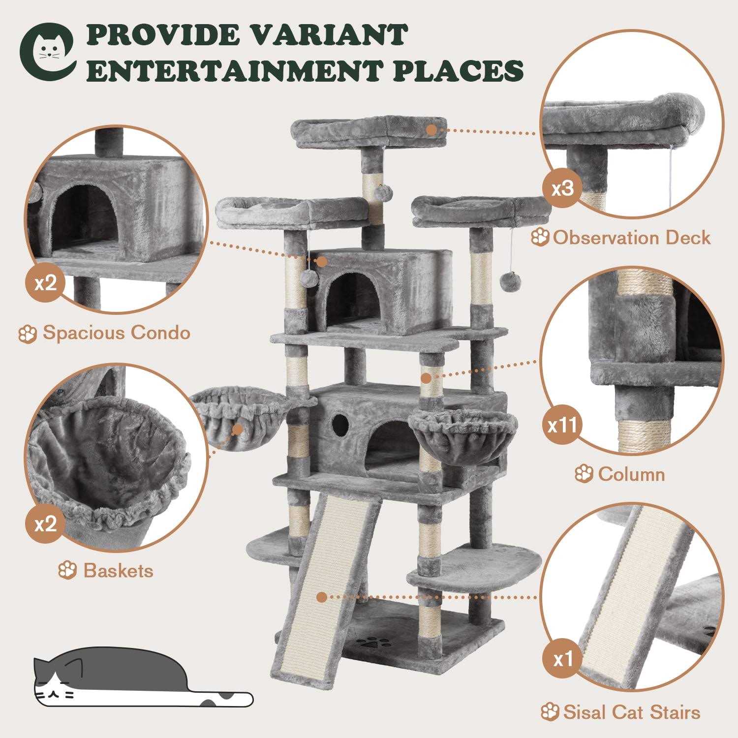 68 Inch Cat Tower Multi-Level Cat Tree with Scratching Posts T84914