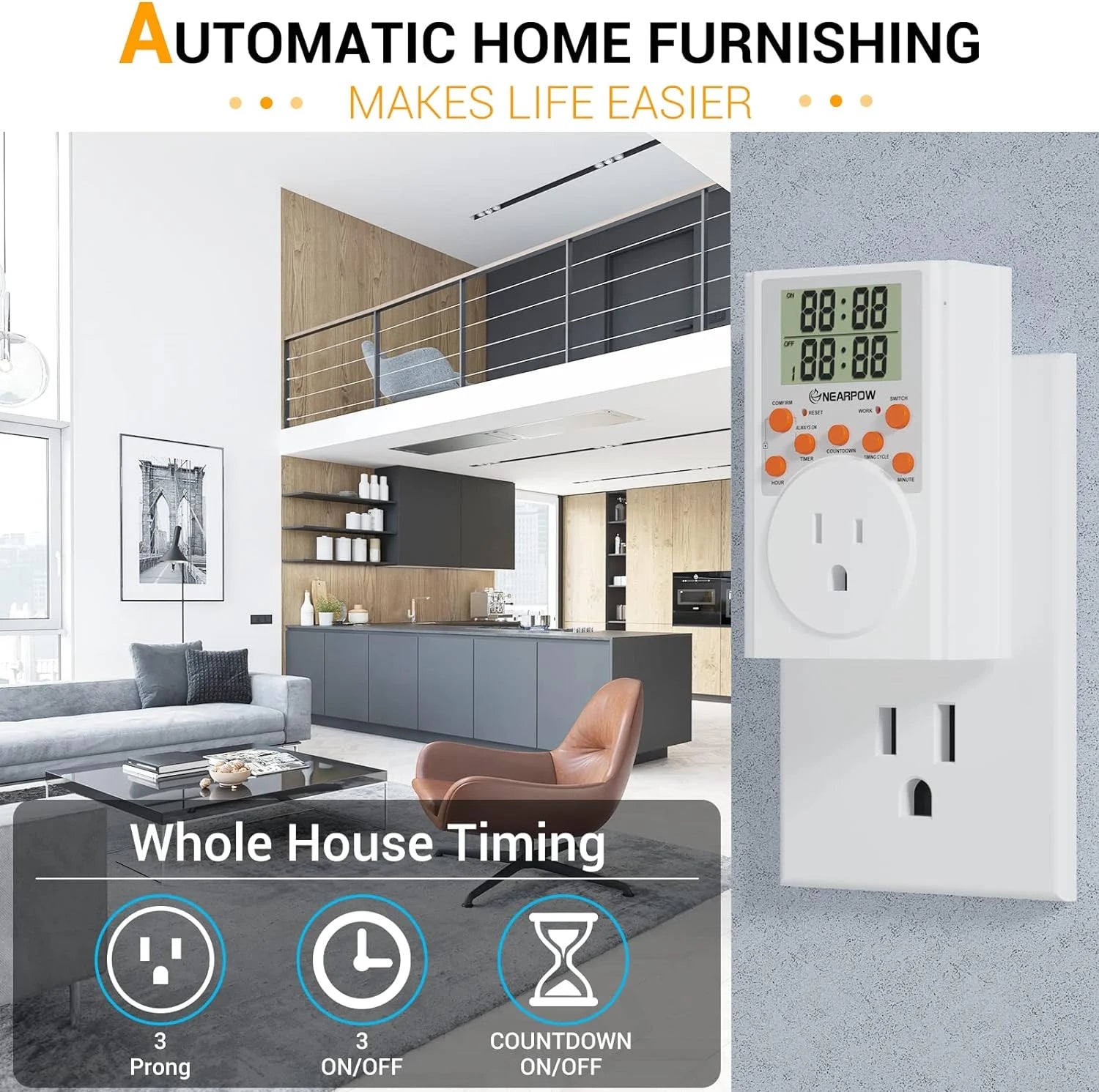Programmable Plug-in Digital Timer Switch with 3-Prong Outlet H664