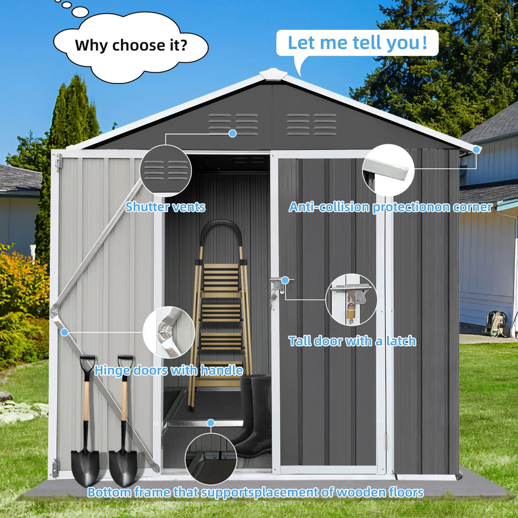 Outdoor Metal Storage Shed with Lockable Doors X7723