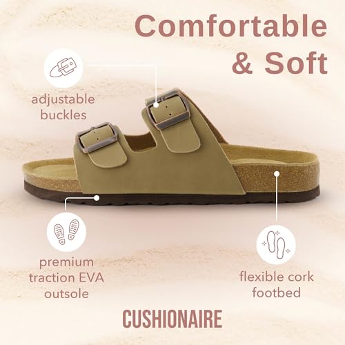 Women's Cork Footbed Sandals with Double Buckle Slip-On and Arch Support U61950