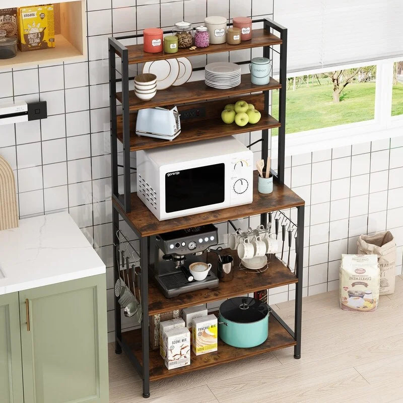 Vintage Kitchen Baker's Rack with 10 Hooks and Outlets O66365