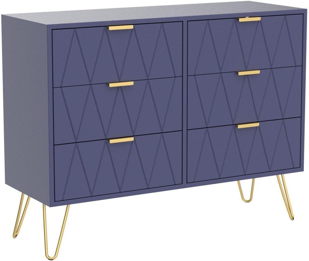 Navy Blue 6 Drawer Dresser for Bedroom with Gold Handles L6720