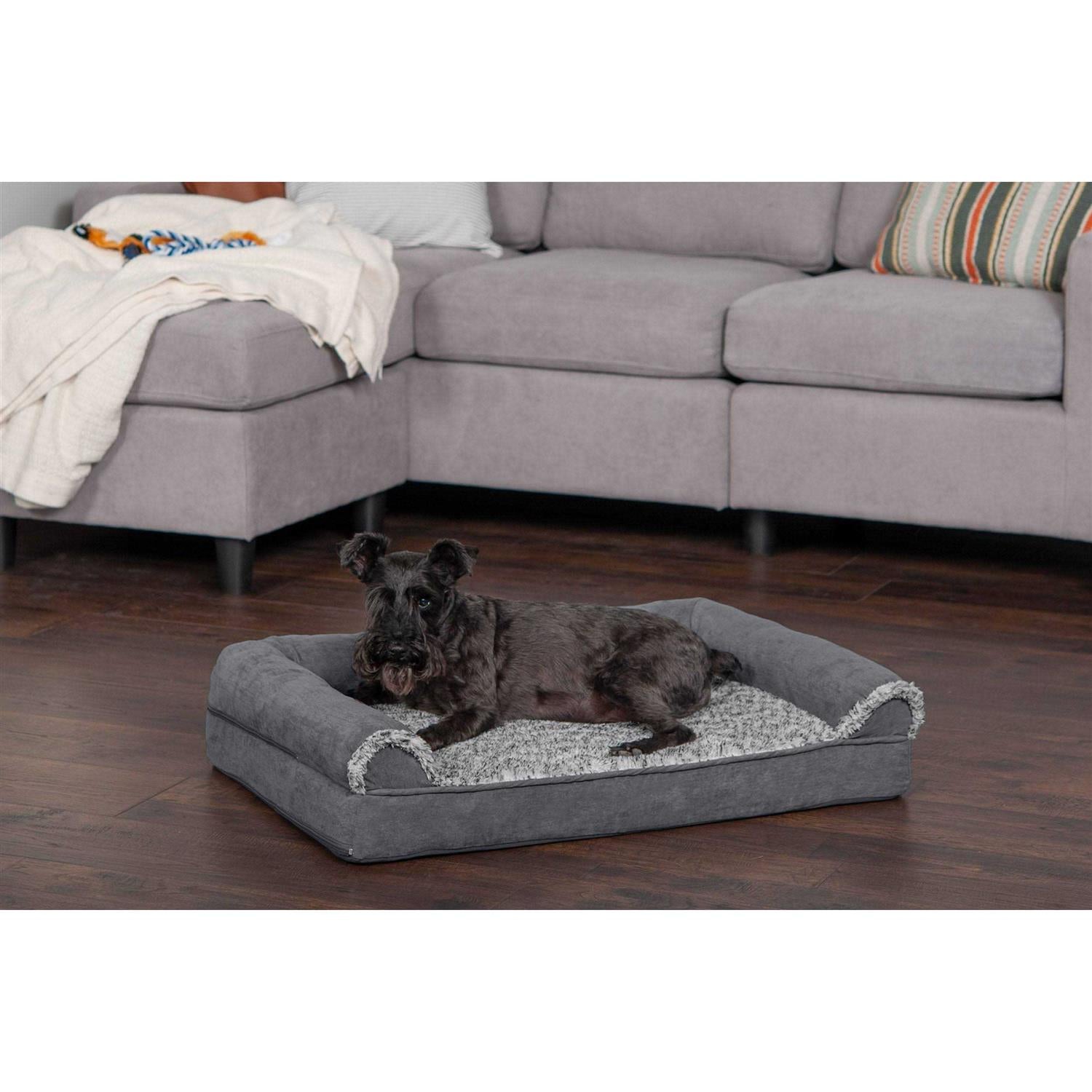 Orthopedic Sofa Dog Bed with Faux Fur Suede L349