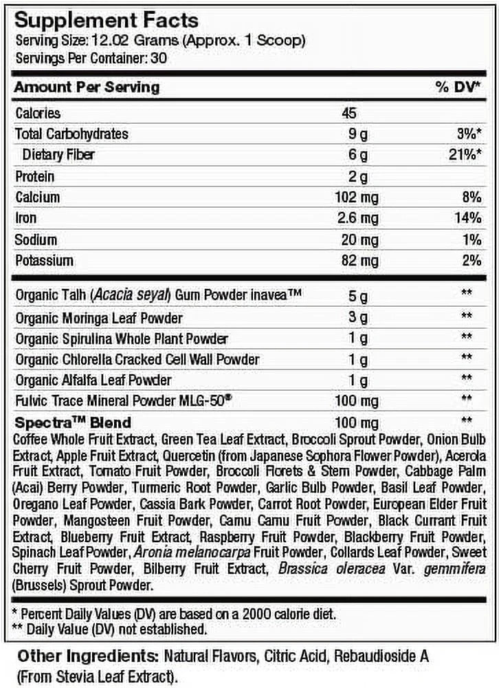 Core Greens Powder Superfood Supplement with Spirulina and Chlorophyll, Natural Citrus Flavor U7322