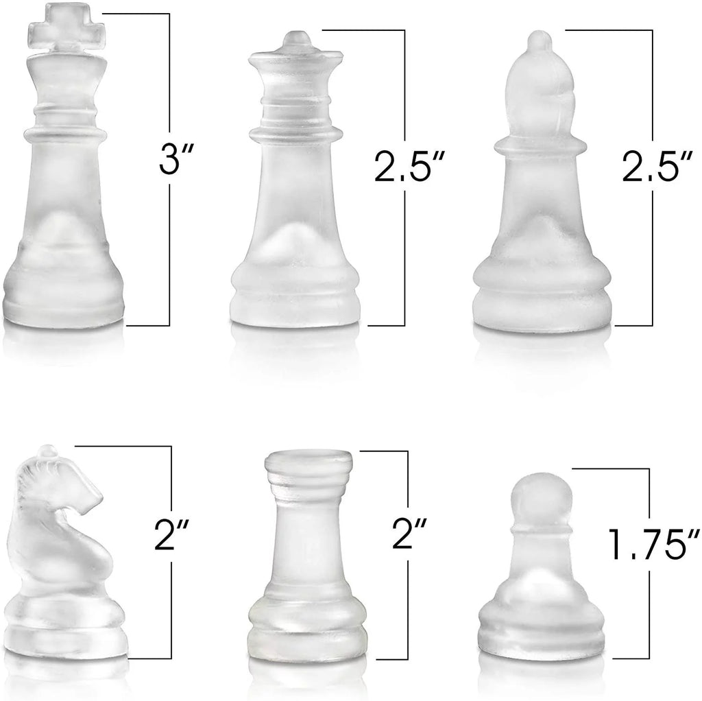 12 inch Glass Chess Set with 32 Frosted Clear Pieces B545