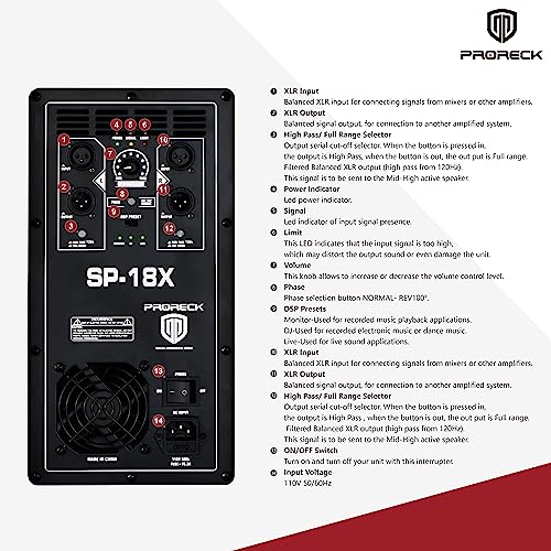 18 inch Powered PA Subwoofer with Class-D Amplifier and DSP Presets V787653