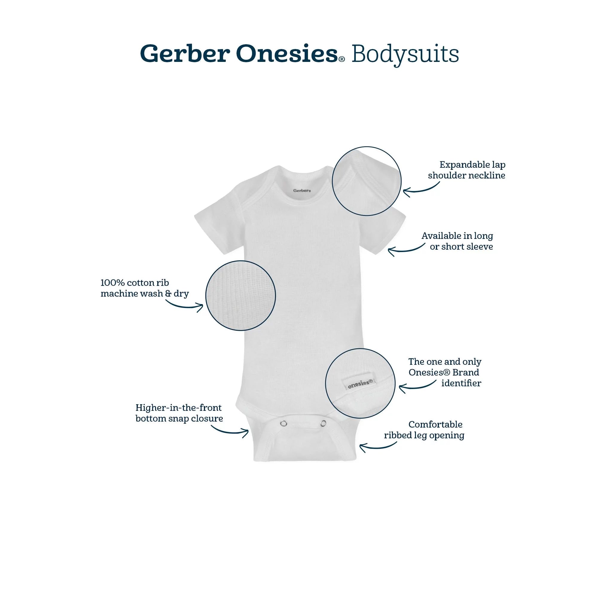Cotton Rib Short Sleeve Bodysuits, 8-Pack, Newborn-24 Months R7656