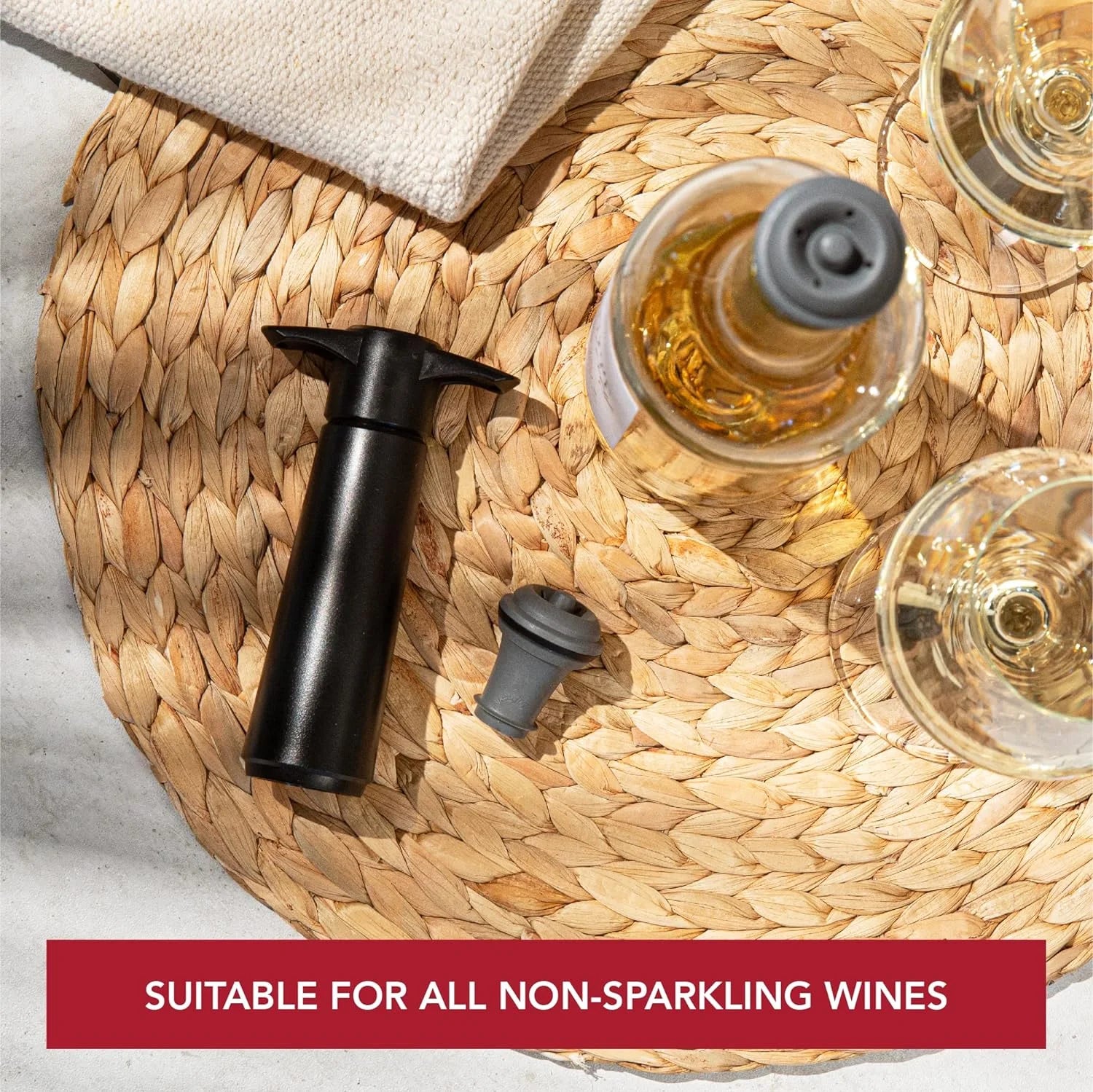 Wine Saver Pump with Vacuum Stoppers, Reusable Set of 8 W277899