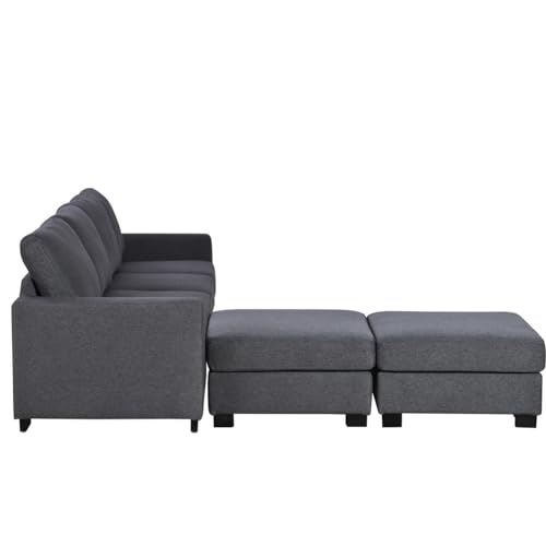 Large U-Shaped Sectional Sofa with Removable Ottomans, 131" Polyester, Gray N682884