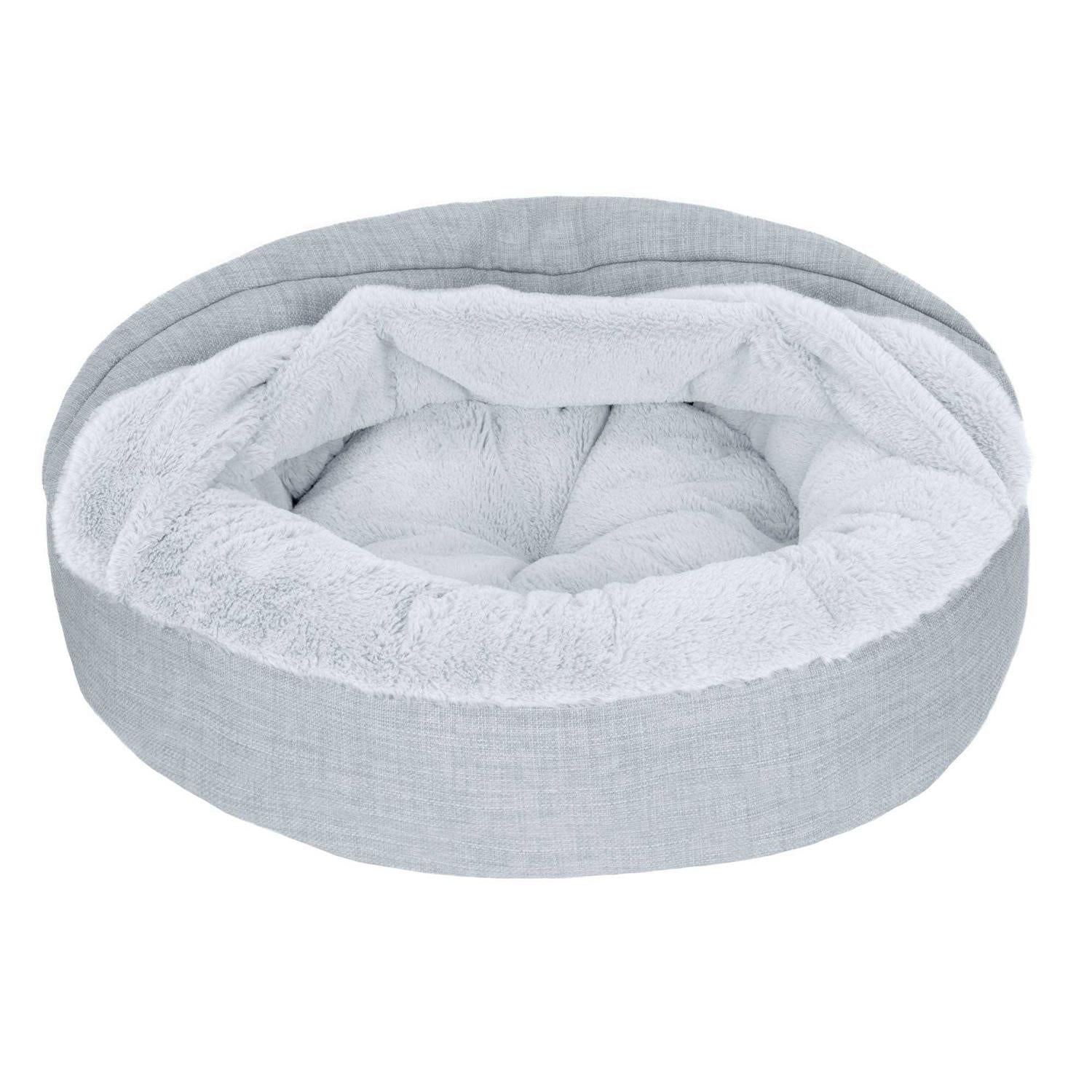 FurHaven Pet Products Plush &amp; Performance Linen Hooded Donut Pet Bed for Dogs &amp; Cats - Pet Supplies online store