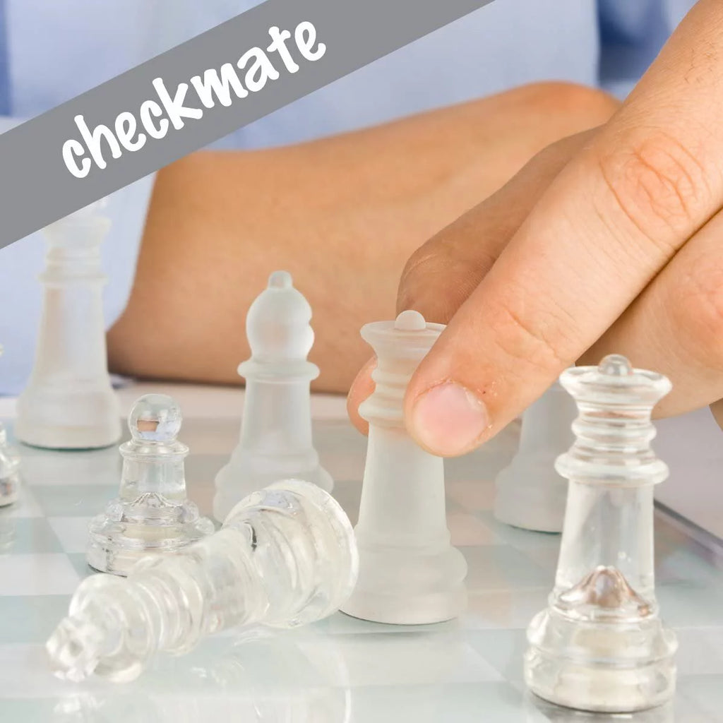 12 inch Glass Chess Set with 32 Frosted Clear Pieces B545