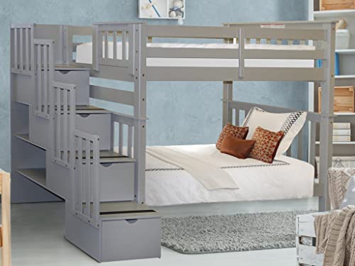 Tall Stairway Bunk Beds Twin over Twin with 4 Drawers, White N3183