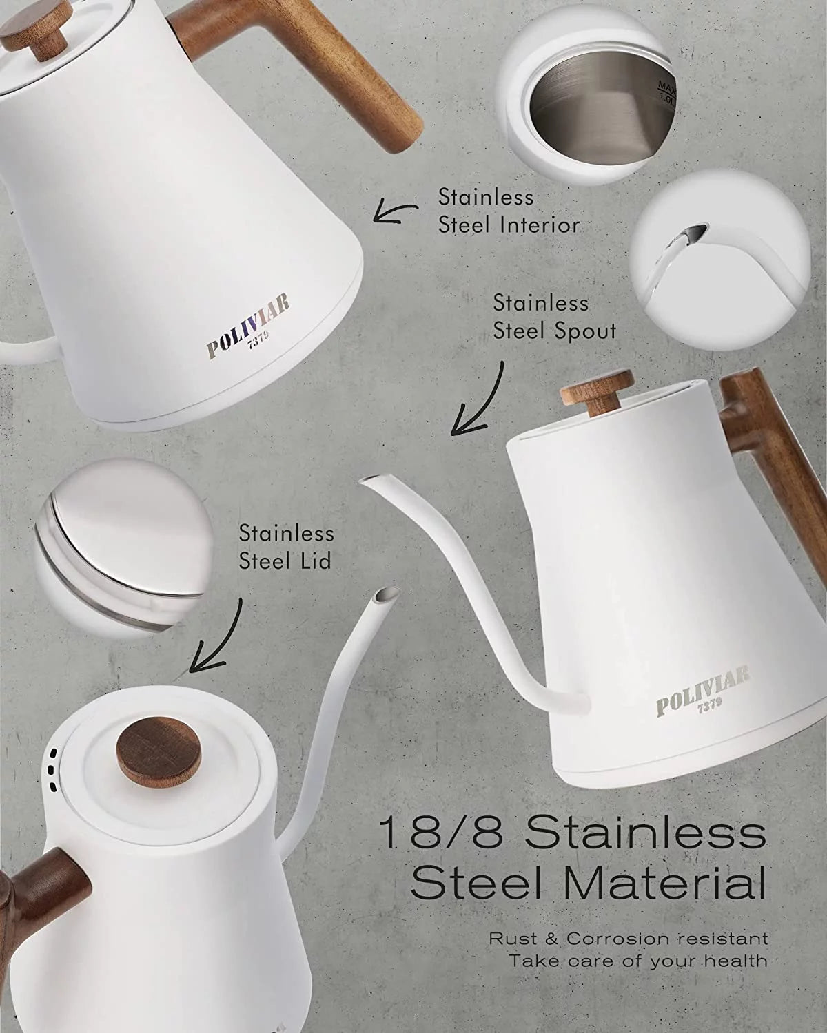 Electric Gooseneck Kettle 1200W with Wood Handle, 34oz Stainless Steel K389760