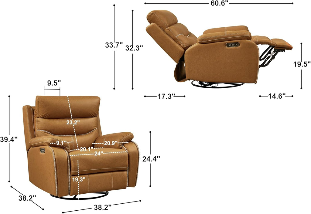 Dual Motor Rocking Swivel Recliner Chair for Elderly with Power Headrest and USB Charging N419209