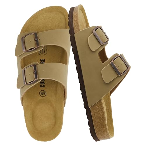 Women's Cork Footbed Sandals with Double Buckle Slip-On and Arch Support U61950