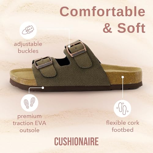 Women's Cork Footbed Sandals with Double Buckle Slip-On and Arch Support U61950