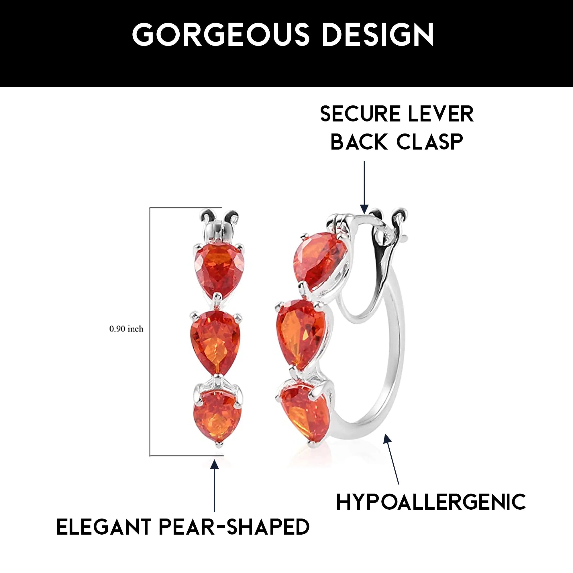 Orange Huggie Hoop Earrings with Cubic Zirconia Q3310