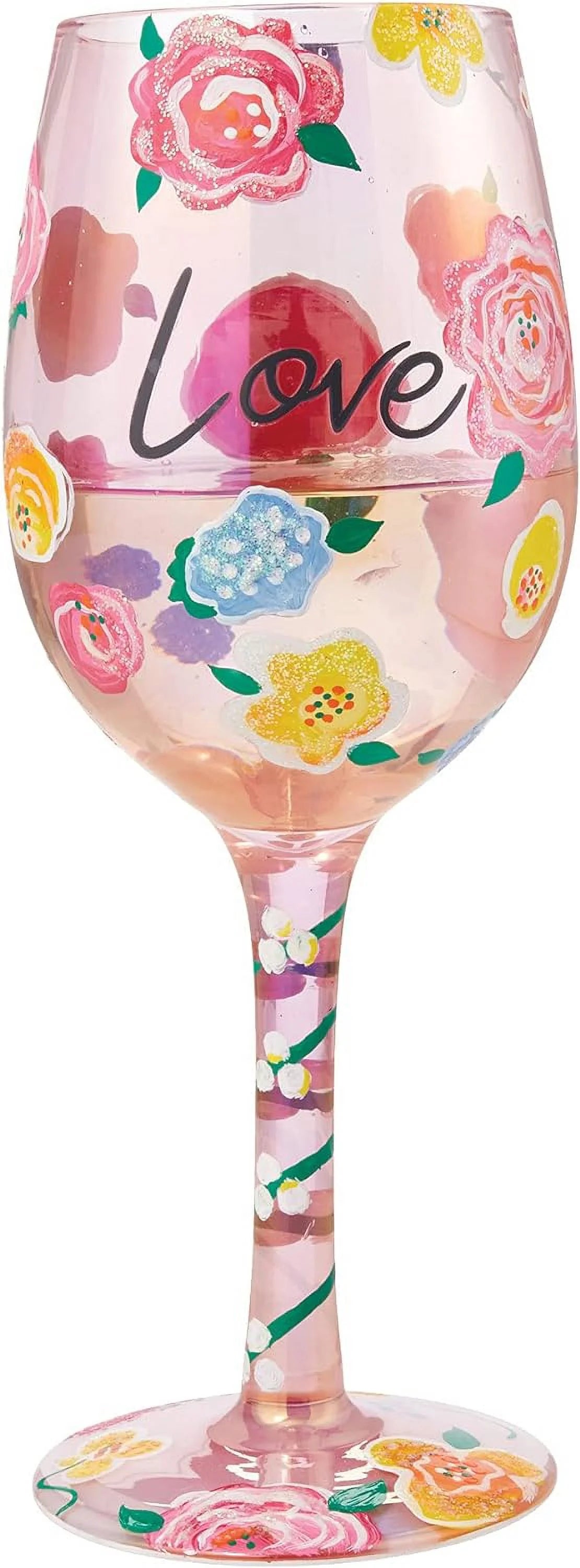 Floral Hand-Painted Artisan Wine Glass D870