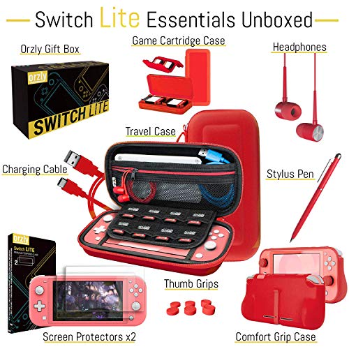 Switch Lite Accessories Bundle with Case, Screen Protector, USB Cable, Games Holder, Grip Case, Headphones, Thumb-Grip Pack K6558