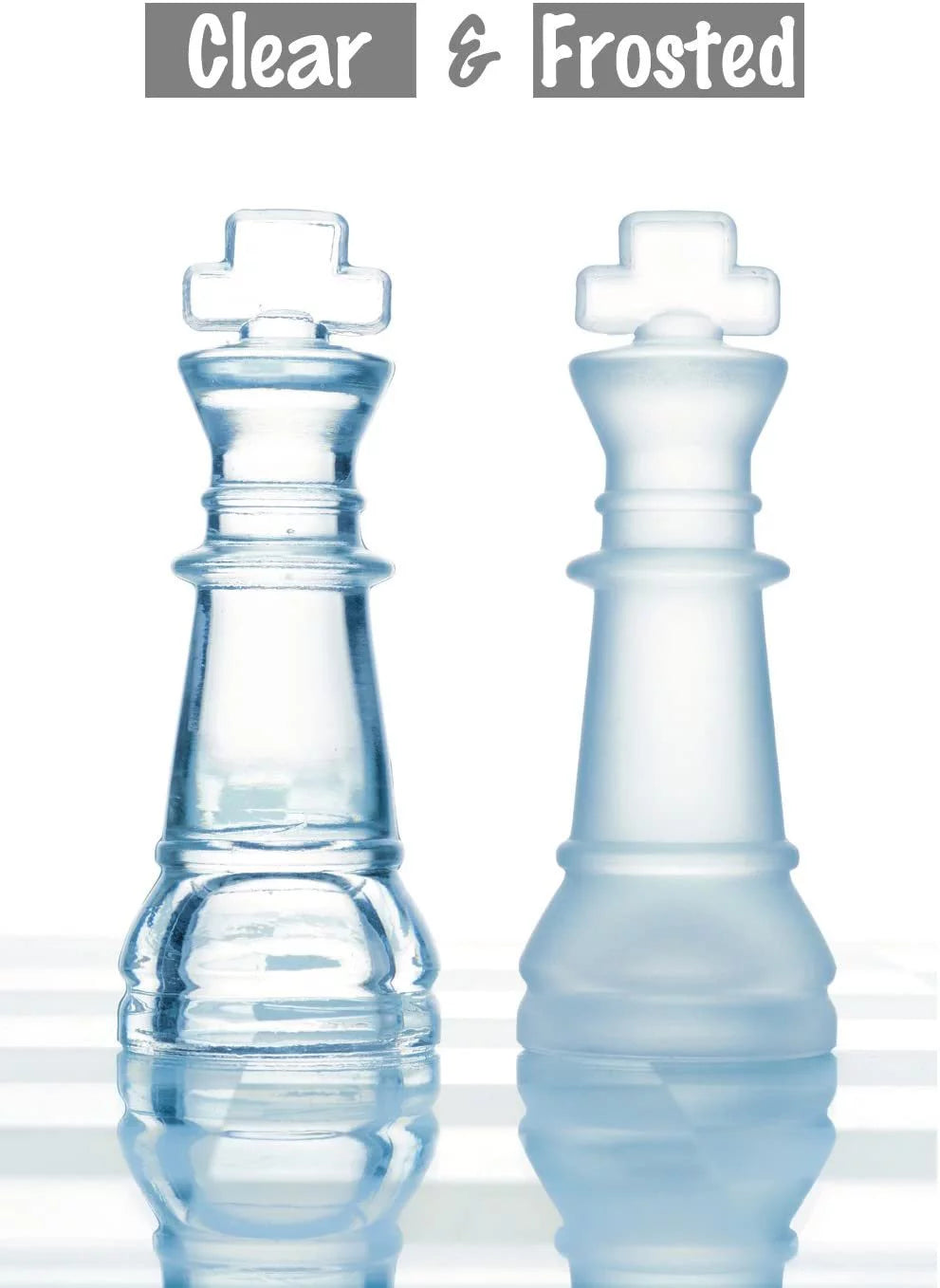 12 inch Glass Chess Set with 32 Frosted Clear Pieces B545