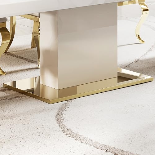 78" Dining Table Set for 8 with Gold Finish and PU Leather Chairs Q832