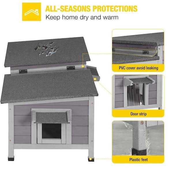 Outdoor Cat House 2-Room Shelter for Rescued Cats H9700
