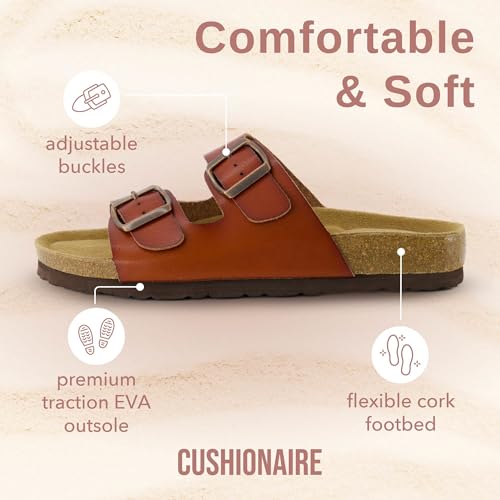 Women's Cork Footbed Sandals with Double Buckle Slip-On and Arch Support U61950