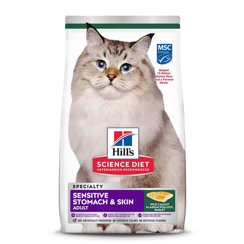 Hill's Science Diet Adult Sensitive Stomach &amp; Skin Pollock Meal &amp; Barley Recipe Dry Cat Food - Pet Supplies online store