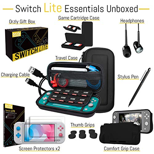 Switch Lite Accessories Bundle with Case, Screen Protector, USB Cable, Games Holder, Grip Case, Headphones, Thumb-Grip Pack K6558