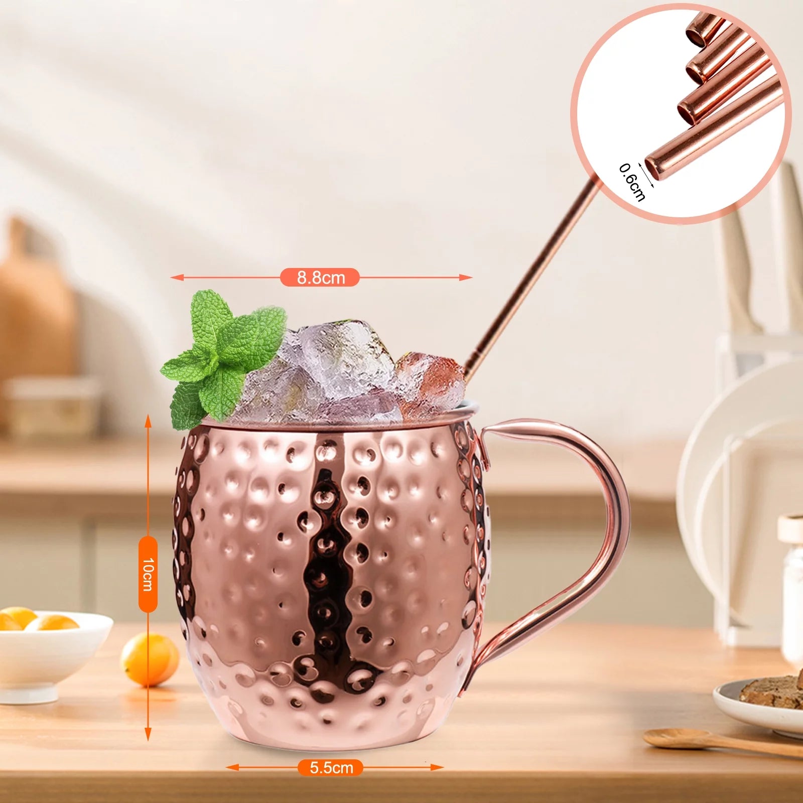 Copper Mugs Set with Stainless Steel Cups and Cocktail Straws C3725