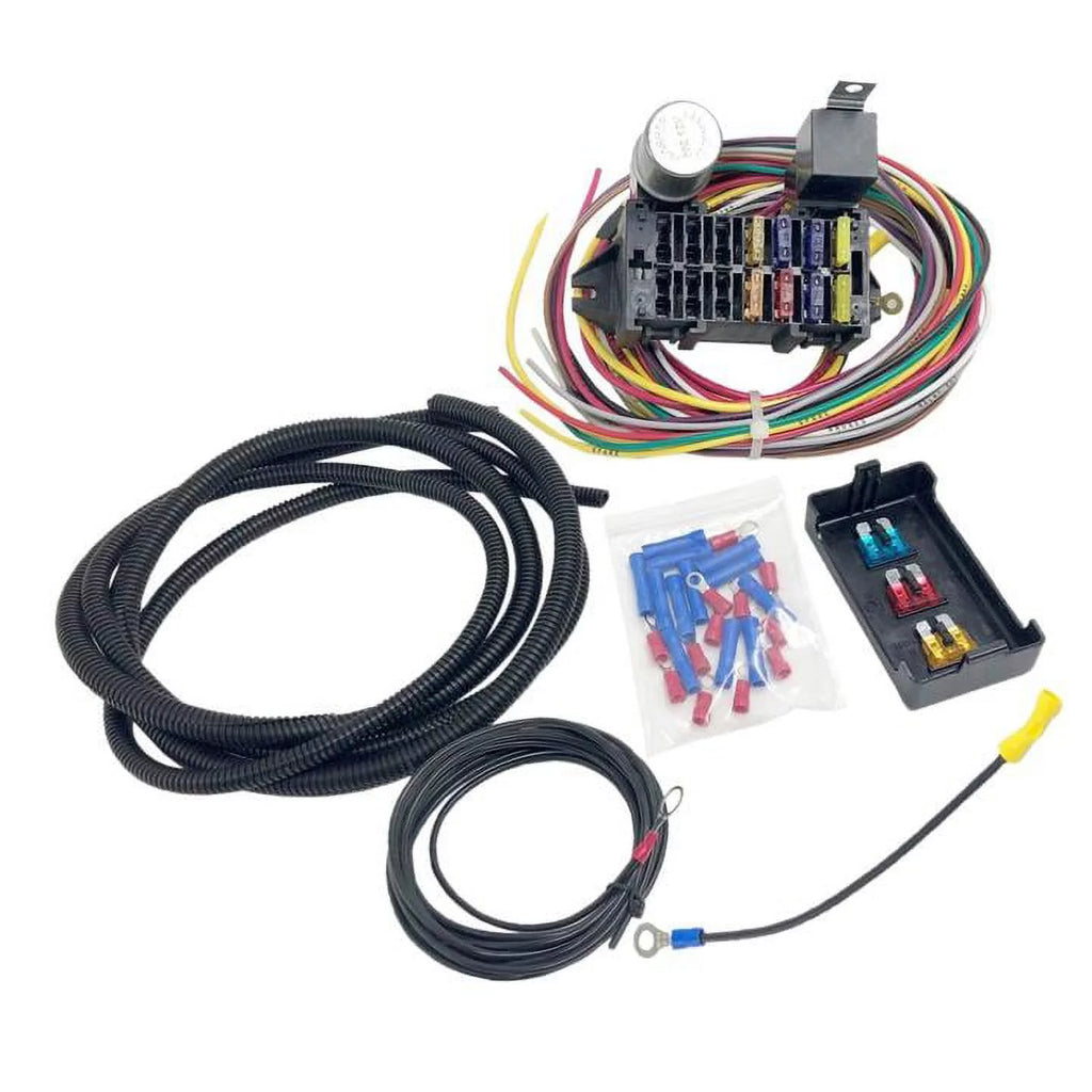 Universal Fitment Wire 10 Circuit 8 Fuses Basic Wire Harness Fuse Box Street Hot Rat Rod Wiring Pick Up Car Van Truck 12V