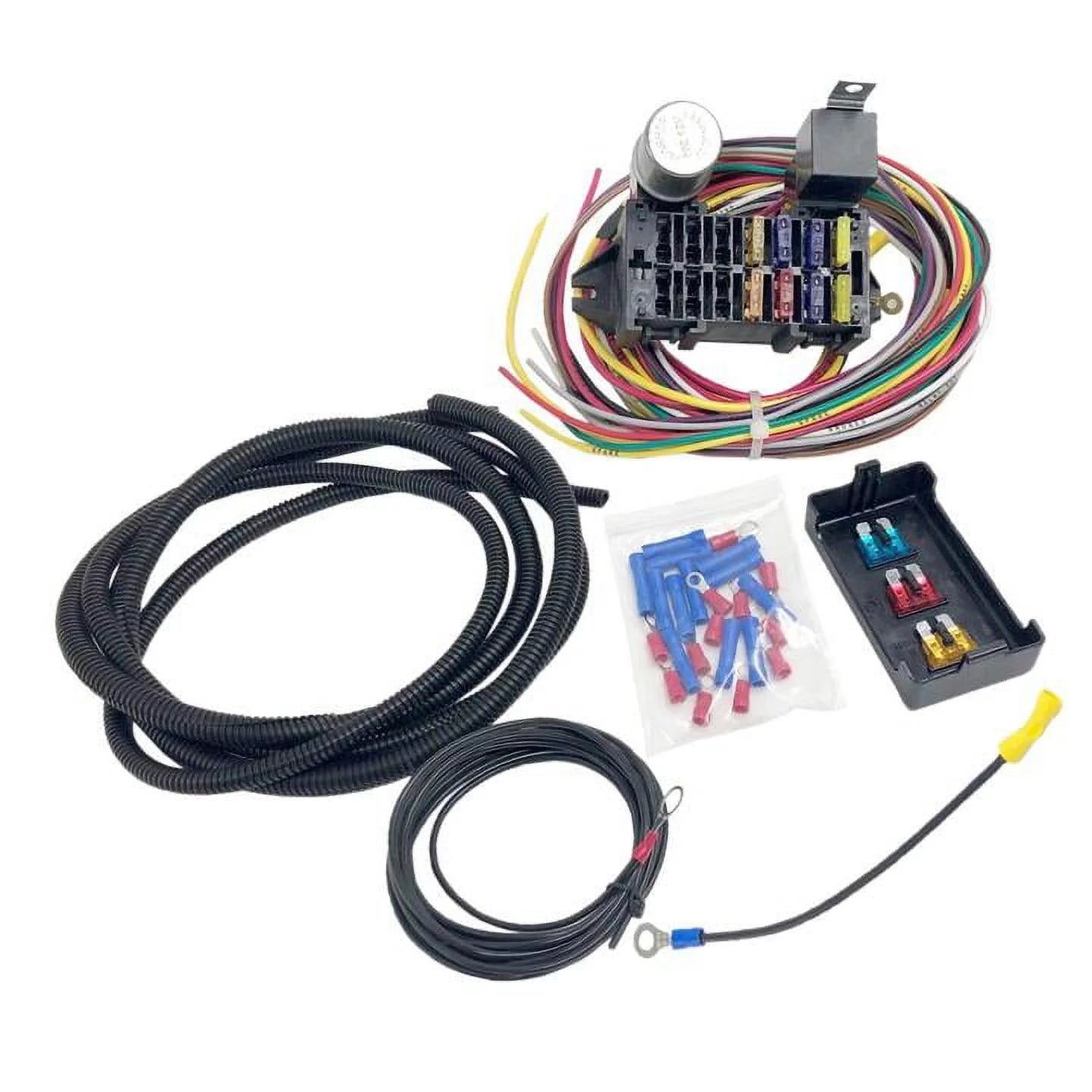 Universal Fitment Wire 10 Circuit 8 Fuses Basic Wire Harness Fuse Box Street Hot Rat Rod Wiring Pick Up Car Van Truck 12V