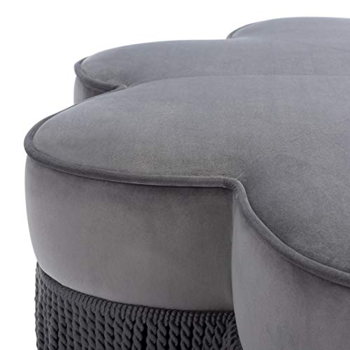 Dark Grey Velvet Flower Ottoman K61755