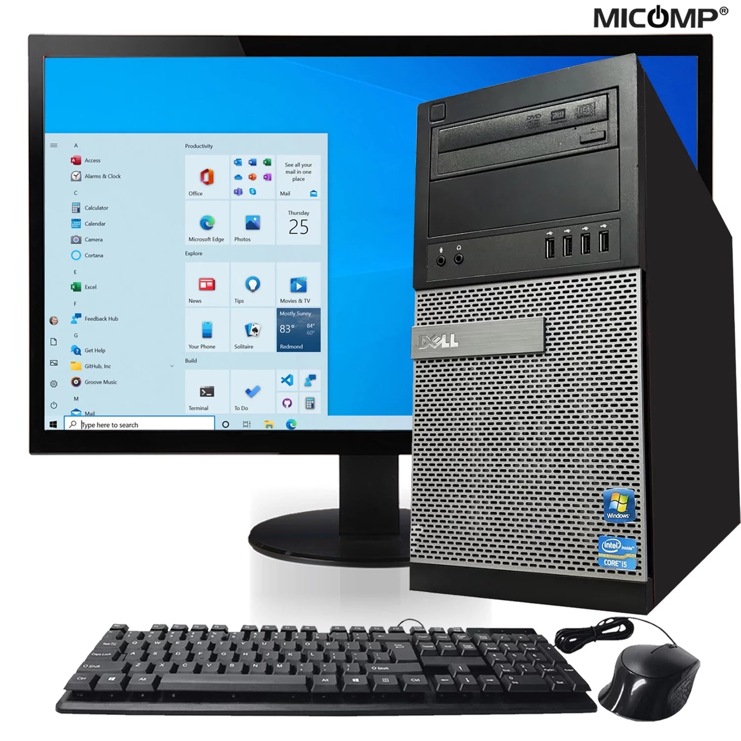 Dell 7010 Tower Computer Core I5-3470 (3.2 GHz) 16GB 512GB SSD DVRW WiFi Windows 10 Professional, includes 22" LCD, 1 Year Warranty, ()