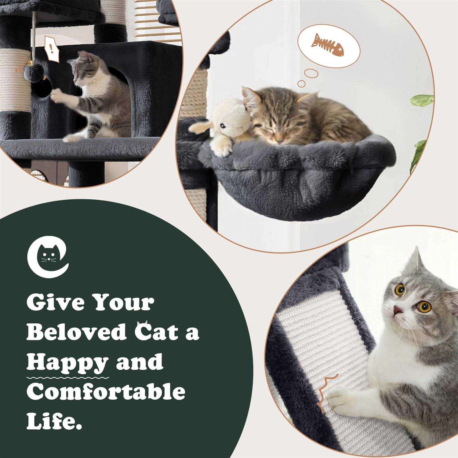 68 Inch Cat Tower Multi-Level Cat Tree with Scratching Posts V1812