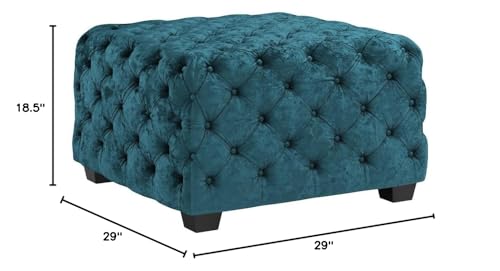 Button Tufted Velvet Ottoman, Dark Teal and Dark Brown B274106