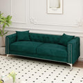 FANYE Velvet Upholstered 2 Pillows,Modern 3 Seaters Sofa Couch with Nailhead Decor and Metal Legs for Living Room, 83", Blue
