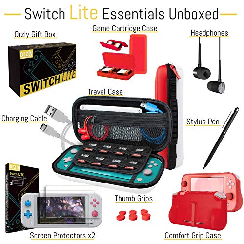 Switch Lite Accessories Bundle with Case, Screen Protector, USB Cable, Games Holder, Grip Case, Headphones, Thumb-Grip Pack K6558
