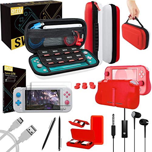 Switch Lite Accessories Bundle with Case, Screen Protector, USB Cable, Games Holder, Grip Case, Headphones, Thumb-Grip Pack K6558