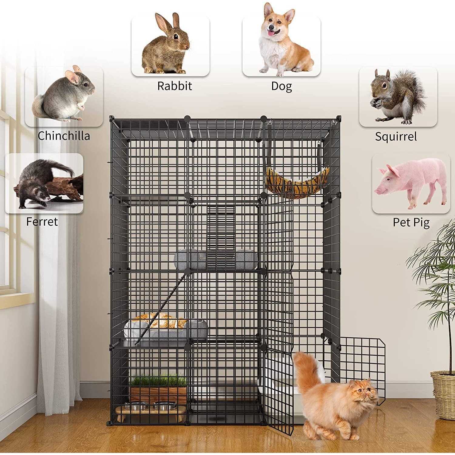 4-Tier Cat Cage with Hammock, Large Metal Wire Cat Playpen V406521