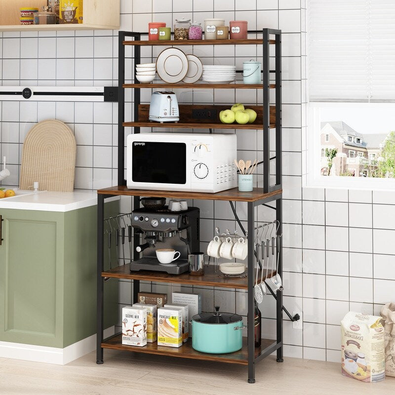 Vintage Kitchen Baker's Rack with 10 Hooks and Outlets O66365