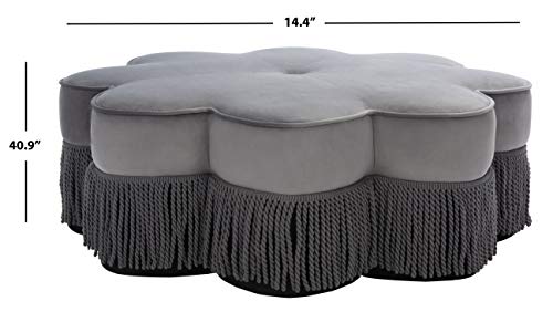 Dark Grey Velvet Flower Ottoman K61755