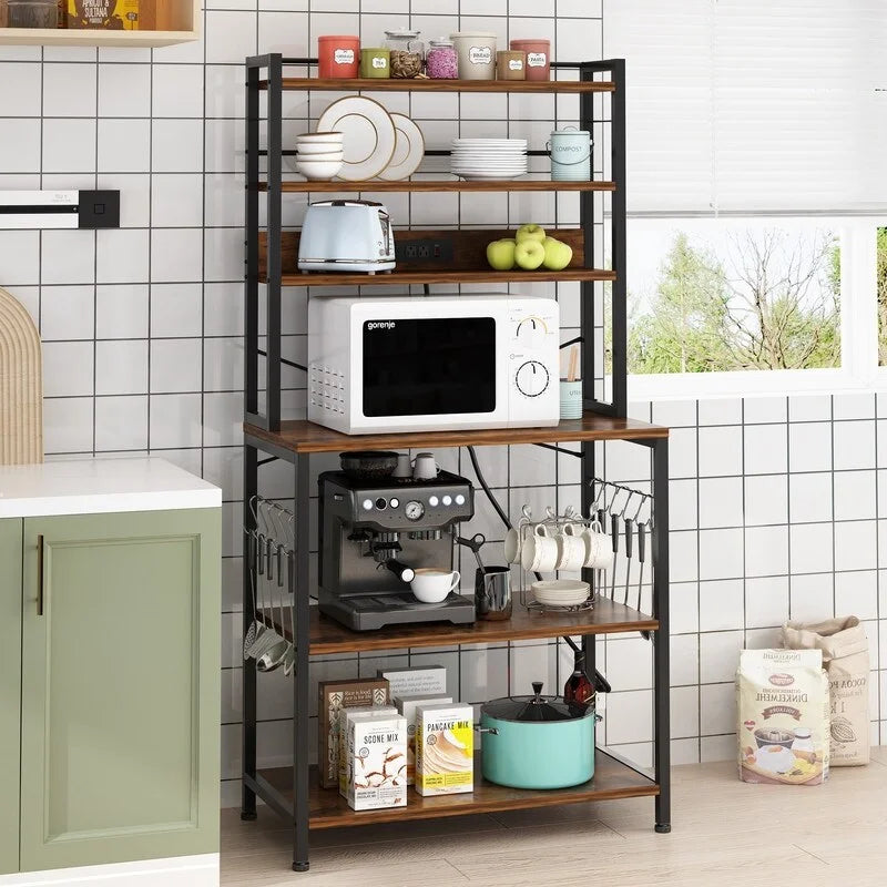 Vintage Kitchen Baker's Rack with 10 Hooks and Outlets O66365