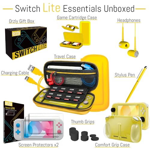 Switch Lite Accessories Bundle with Case, Screen Protector, USB Cable, Games Holder, Grip Case, Headphones, Thumb-Grip Pack K6558
