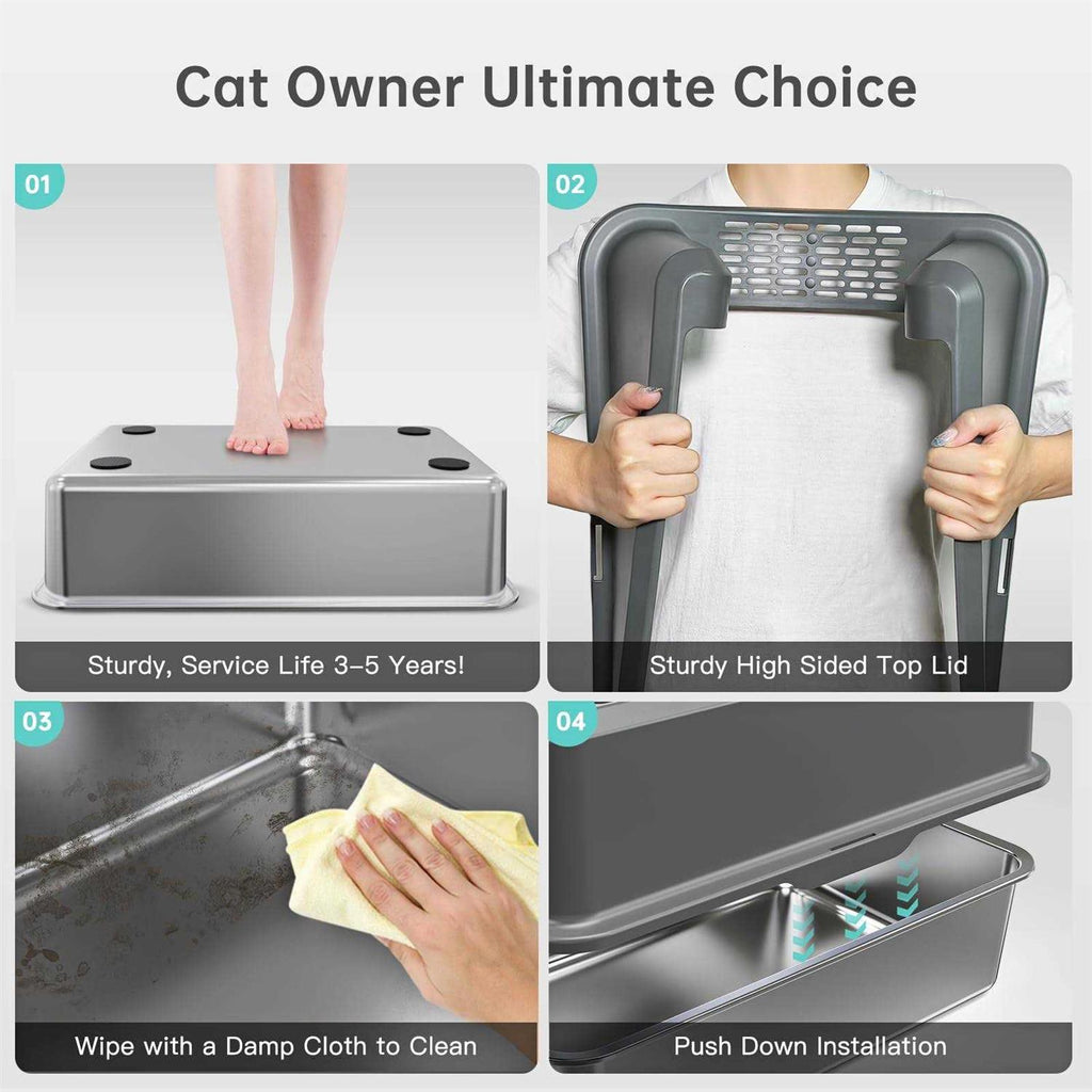 Stainless Steel Cat Litter Box with Lid for Large Cats Q3865