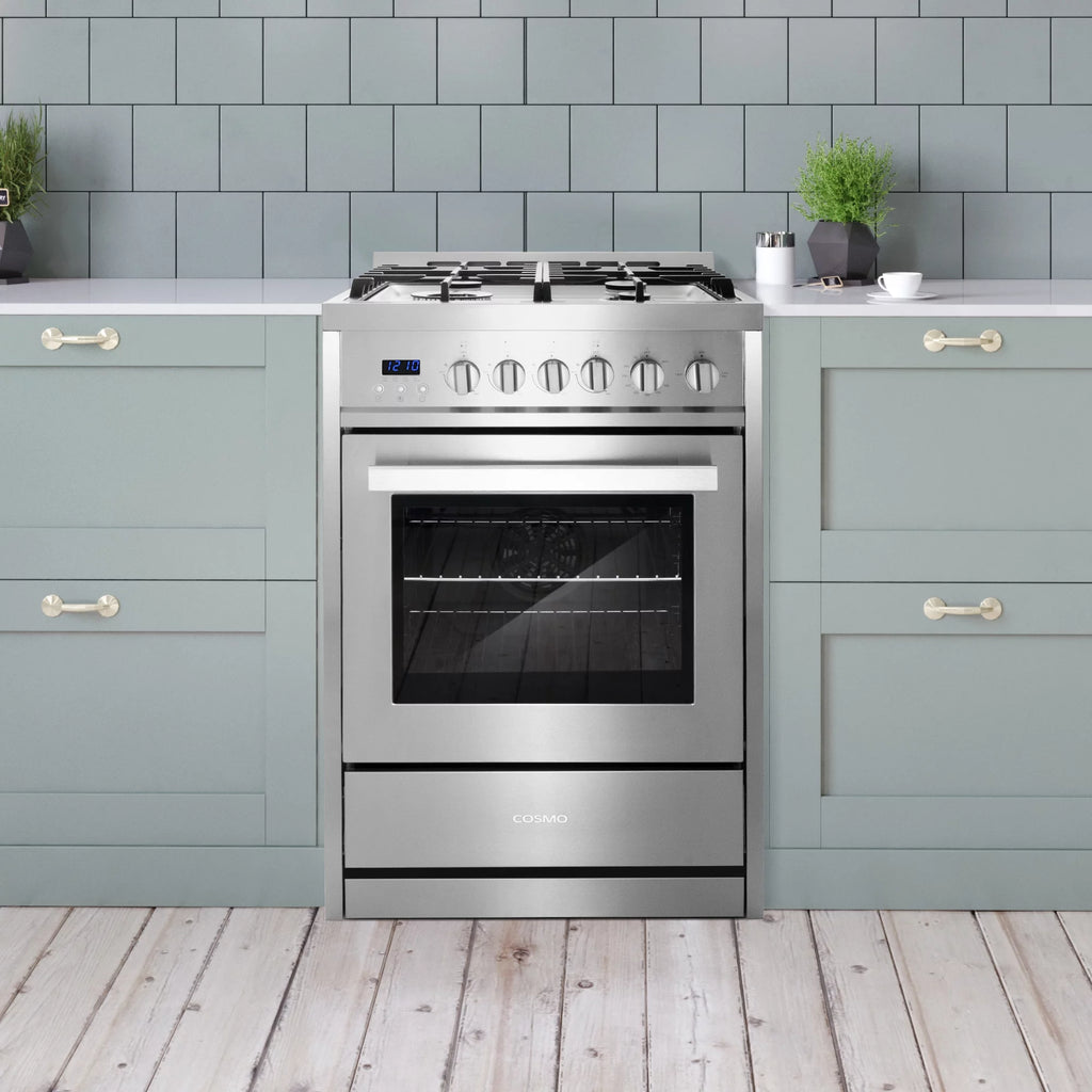 Gas Range Kitchen Stove with 4 Burner Cooktop, Stainless Steel F463