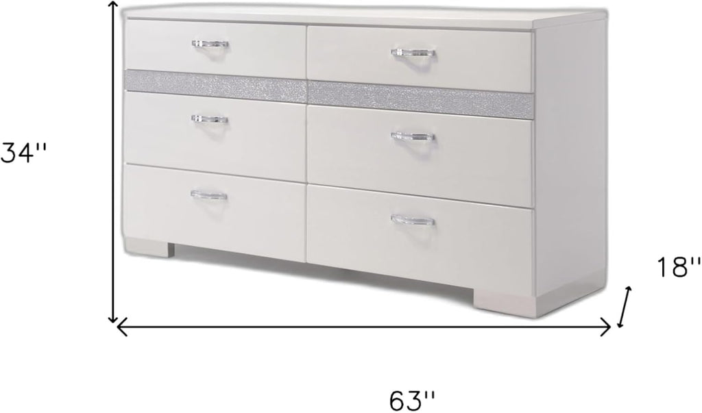 White High Gloss Eight Drawer Double Dresser D3943