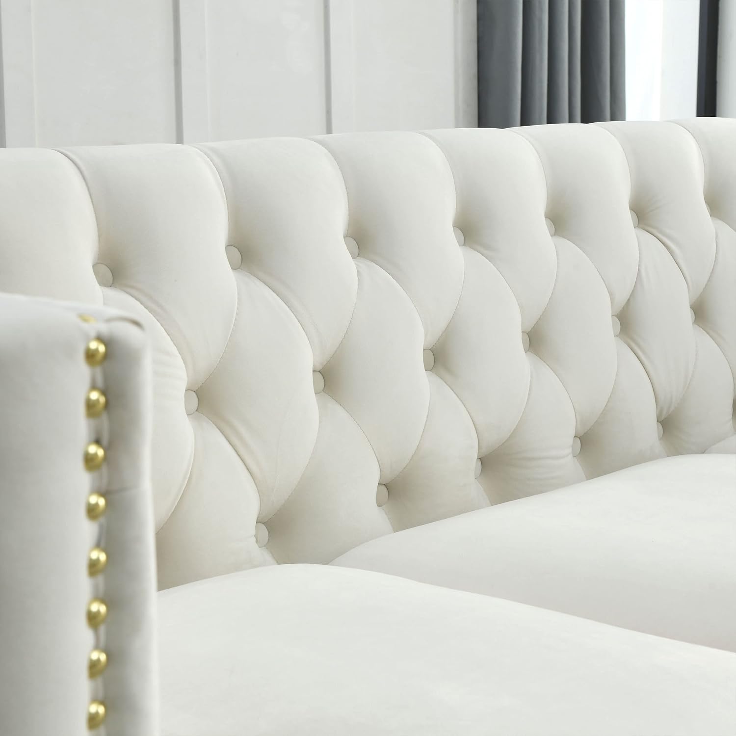 L-Shaped Velvet Corner Sofa with Metal Legs Y199839