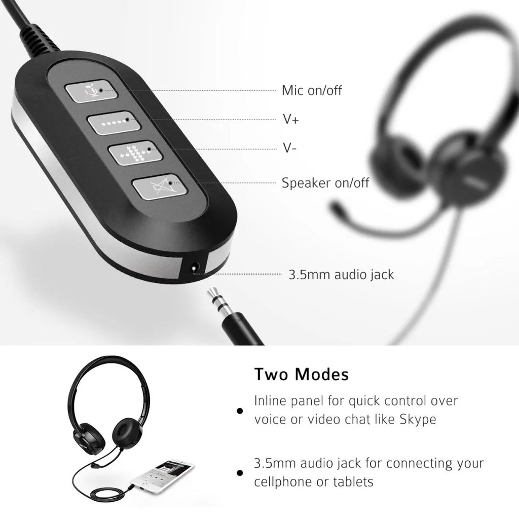 USB Headset with Noise Cancelling Microphone for PC, Laptop, Call Center D135787